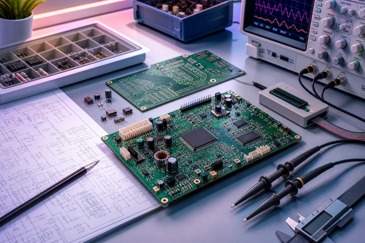 PCB-ontwerp, componentkeuze en testen op een elektronicawerkbank